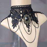 Women Black Lace Flower Chain Tassel Choker Collar Necklace Gothic Punk Jewelry N2