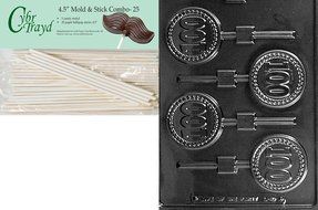 Cybrtrayd 45St25-L040 100 Lolly Letters and Numbers Chocolate Candy Mold with 25-Pack 4.5-Inch Lollipop Sticks