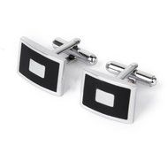 Men&#039;s Black &amp; Silver Stainless Steel Square Wedding Shirt Cuff Links Cufflinks