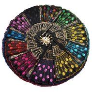 COCOTINA Embroidered Flower Peacock Pattern Sequin Fabric Folding Handheld Hand Fan Hand (Red) N5