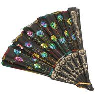 COCOTINA Embroidered Flower Peacock Pattern Sequin Fabric Folding Handheld Hand Fan Hand (Red) N6
