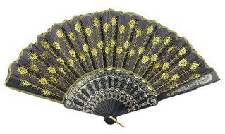 COCOTINA Embroidered Flower Peacock Pattern Sequin Fabric Folding Handheld Hand Fan Hand (Red) N9