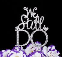 LOVENJOY with Gift Box We Still DO Vow Renewal Monogram Bling Metal Crystal Rhinestone Wedding Cake Toppers Anniversary...