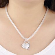New Fashion 925 Silver Color Charm Heart Pendant Beautiful women Necklace box EA N3