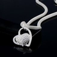 New Fashion 925 Silver Color Charm Heart Pendant Beautiful women Necklace box EA N5
