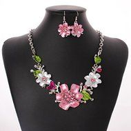 3 X New White Gold Plated Oil Drip Rhinestone Flower Statement Bib Necklace Earrings N4