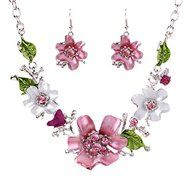 3 X New White Gold Plated Oil Drip Rhinestone Flower Statement Bib Necklace Earrings N6