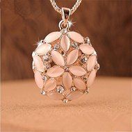 Hollow 2016 Opal Crystal Flower Long Pendant Necklace Gold Sweater Chain N5