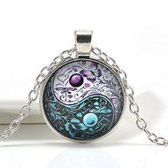 Vintage Retro Punk Cabochon Glass Pendant Silver Bronze Chain Necklace Jewelry N7