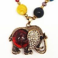 QTMY Diamond Black Beaded Statement Long Chain Necklace Bohemian Jewelry with Big Elephant Pendant for Women N3