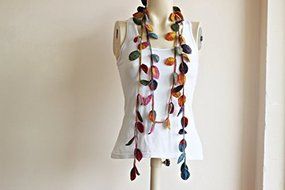 Leaves Necklace Scarf-Multicolor Crochet Necklace-Multicolor Lariat Scarf-Mohair Crochet Scarf with Gold Glitter... N4
