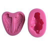 Karen Baking One Set Sleeping Baby And Angel Wing Shape 3D Silicone Fondant Cake Mould Pink