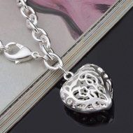 Fashion Women Lady Silver Plated Charm Heart Crystal Chain Bracelet Bangle N4