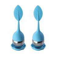 GOOTRADES Tea Infuser Leaf Strainer Handle with Steel Ball Silicone Leaf Lid (pack of 2) (Blue) N2