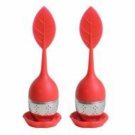 GOOTRADES Tea Infuser Leaf Strainer Handle with Steel Ball Silicone Leaf Lid (pack of 2) (Blue) N3