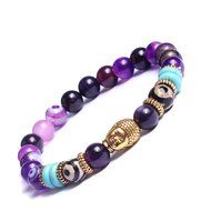 Natural Stone Gold Buddha Head Beaded Yoga Energy Bracelet 7.5inch 19cm Lucky N6