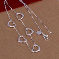 New Women Jewelry 925 Sterling Silver Plated Fashion Chain Five Heart Necklace N2