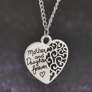 Women 18" Silver Mother and daughter Forever" Heart Pendant Necklace Chain Gift N2
