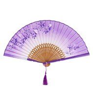 Vintage Flax Leaf Butterfly Bamboo Hand Fan Lady's Fan Pocket Fan - Purple N19