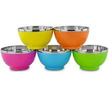 2 Pcs Colorful Cute Kids Children Stainless Steel Rice Bowl Love Heart Double Insulated Bowl Break-resistant Bowl...