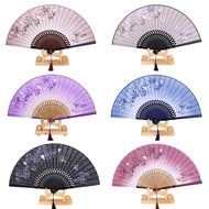 Vintage Flax Leaf Butterfly Bamboo Hand Fan Lady's Fan Pocket Fan - Purple N20