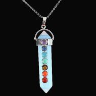 Natural Hexagonal Prism Beads Chakra Healing Gemstone Pendant Chain Necklace New N5