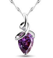 Purple Crystal Statement Necklace Retro Women Silver Plated Chain Pendant Gift
