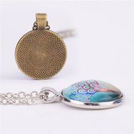 Vintage Steampunk Anubis Cabochon Glass Bronze Chain Pendant Necklace N2