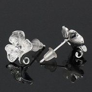 10 PCs Copper Earring Post Flower Silver Plated 17mmx12mm(5/8"x4/8")