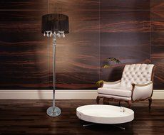 Elegant Designs LF1002-BLK Sheer Shade Chrome Floor Lamp with Hanging Crystals, Black N9