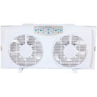 Optimus F-5286 8-Inch Reversible Twin Window Fan with Thermostat and LED, White