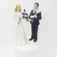 E-muse Resin F1 Car Racing Fan Bride and Groom Wedding Cake Topper 6-inch Height