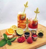 Tea Infuser with Stylish Three Leaf Silicone Handle and Stainless Steel Strainer Ball Filter includes Drip Tray... N4