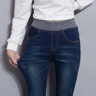 Spritech(TM) Women's Autumn Slim Relaxed Elastic Waist Jeans Pants Dark Blue N6