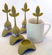 Tea Infuser with Stylish Three Leaf Silicone Handle and Stainless Steel Strainer Ball Filter includes Drip Tray... N5