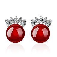 New Womens 925 Sterling Silver Zircon Crystal Pearl Natural Agate Stud Earrings Red