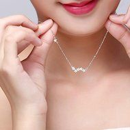 Women's Sterling Silver Small Crystal Star Pendant Necklace Neck Jewelry Gift N3