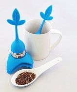 Tea Infuser with Stylish Three Leaf Silicone Handle and Stainless Steel Strainer Ball Filter includes Drip Tray... N9