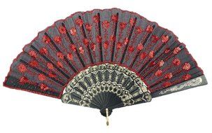 COCOTINA Embroidered Flower Peacock Pattern Sequin Fabric Folding Handheld Hand Fan Hand (Red) N10