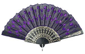 COCOTINA Embroidered Flower Peacock Pattern Sequin Fabric Folding Handheld Hand Fan Hand (Red) N11