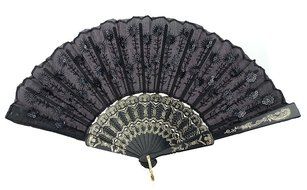 COCOTINA Embroidered Flower Peacock Pattern Sequin Fabric Folding Handheld Hand Fan Hand (Red) N12