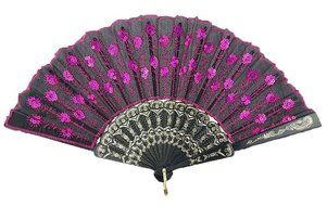COCOTINA Embroidered Flower Peacock Pattern Sequin Fabric Folding Handheld Hand Fan Hand (Red) N13