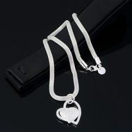 New Fashion 925 Silver Color Charm Heart Pendant Beautiful women Necklace box EA N6
