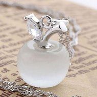 Opal White 925 Sterling Silver Apple Shape Cat Eye Stone CZ Pendant Gift N3