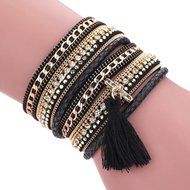 AutumnFall Women Bohemian Bracelet Woven Braided Handmade Wrap Cuff Magnetic Clasp (Black) N19