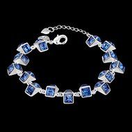 925 Silver Plated Blue Gem Women Wedding Sapphire Bracelet Bangle Jewelry N4
