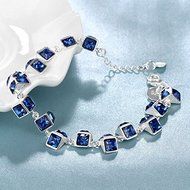 925 Silver Plated Blue Gem Women Wedding Sapphire Bracelet Bangle Jewelry N5