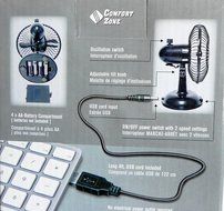 Oscillating Desk Fan Dual Powered USB or Battery Black 2 Speed Quiet Operation N3