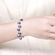 925 Silver Plated Blue Gem Women Wedding Sapphire Bracelet Bangle Jewelry N6