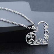 "Mom" Charm Crystal Heart Pendant Necklace Chain Statement Mother's Day Gifts N2